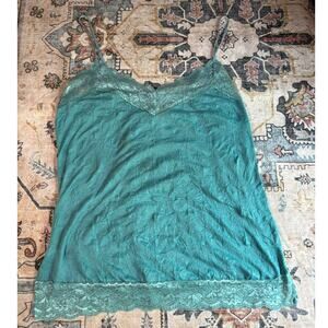 Vintage Tank Top y2k Camisole Teal Lace Layering Tank Size L/XL